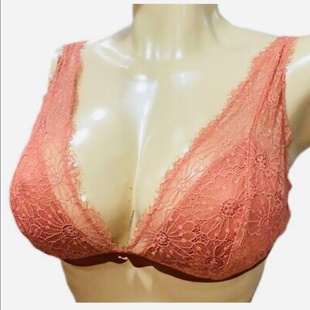 Victoria’s Secret LUXE Elongated Lace Unlined Wireless bralette bra Ginger XL